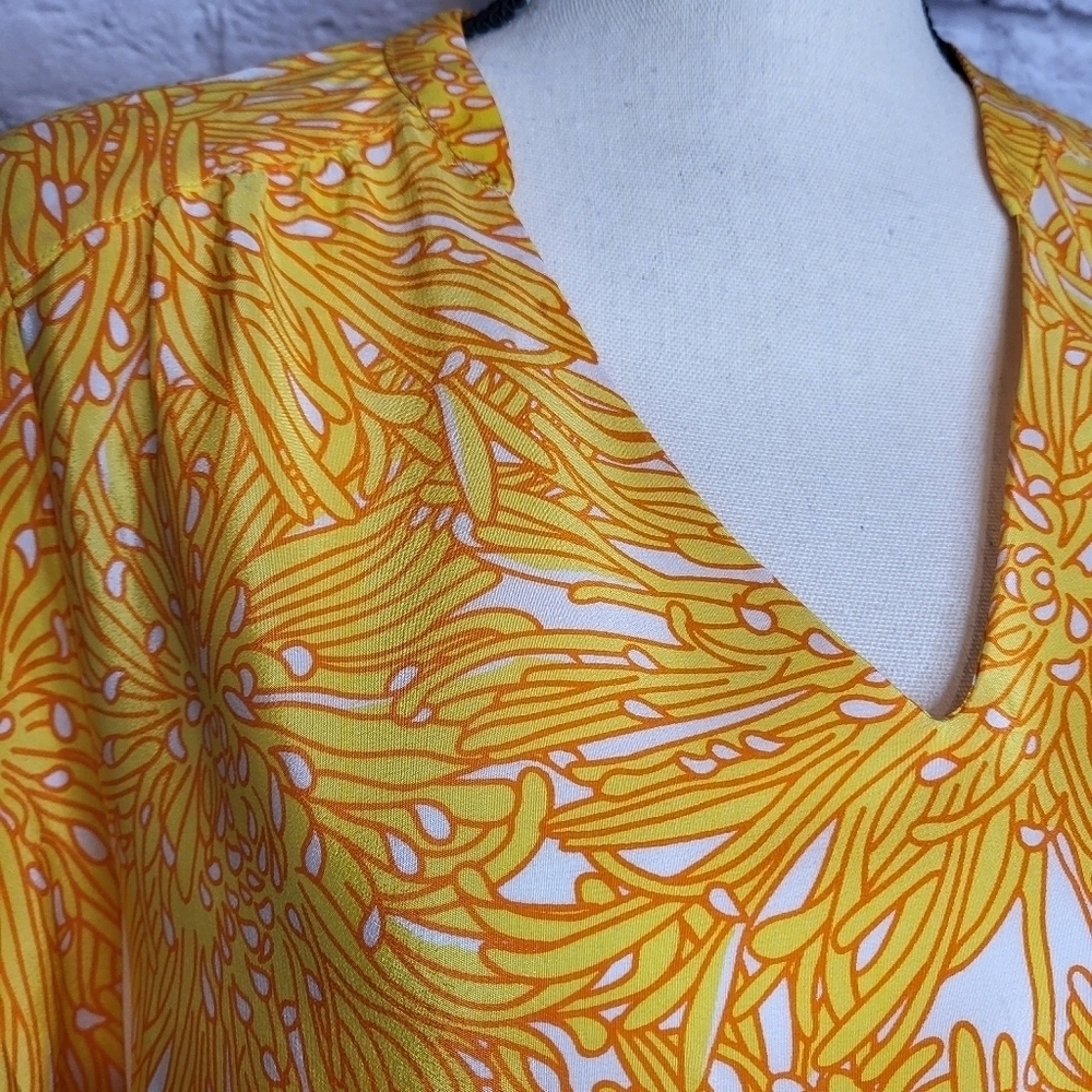 Amanda Uprichard dress yellow white floral tunic v neck knee length size M NWT - Picture 5 of 11